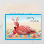 Happy Easter from Florida Flamingo Bunny on Beach シーズンカード (正面/裏面)