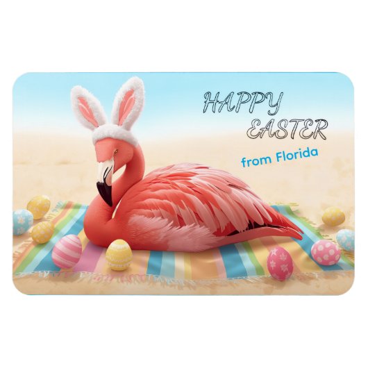Happy Easter from Florida Flamingo Bunny on Beach マグネット (横)