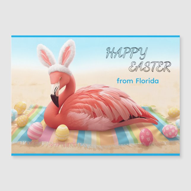 Happy Easter from Florida Flamingo Magnetic Card (正面)