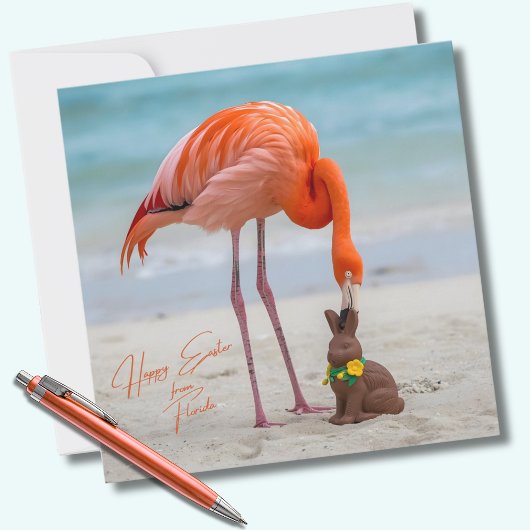 Happy Easter from Florida Flamingo on Beach シーズンカード