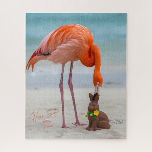 Happy Easter from Florida Flamingo on Beach ジグソーパズル (縦)