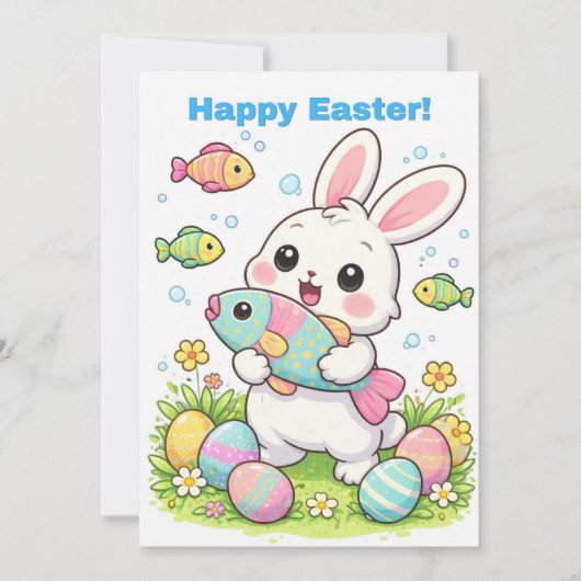 Happy Easter Funny Bunny April Fools Fish Humor シーズンカード (正面)