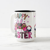 Happy Easter Gamer Video Game Controller Bunny Ear ツートーンマグカップ (正面左)