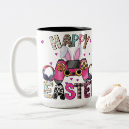 Happy Easter Gamer Video Game Controller Bunny Ear ツートーンマグカップ