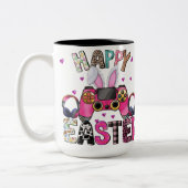 Happy Easter Gamer Video Game Controller Bunny Ear ツートーンマグカップ (左)
