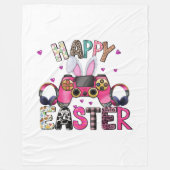 Happy Easter Gamer Video Game Controller Bunny Ear フリースブランケット (正面)