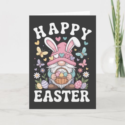 Happy Easter Gnome With Bunny Ears Colorful Eggs  カード (正面)