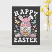 Happy Easter Gnome With Bunny Ears Colorful Eggs  カード (黄色い花)