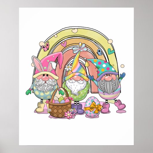 happy easter gnomies rainbow, retro, vintage ポスター (正面)