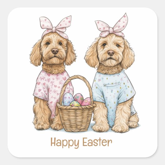 Happy Easter Goldendoodle Dogs スクエアシール (正面)