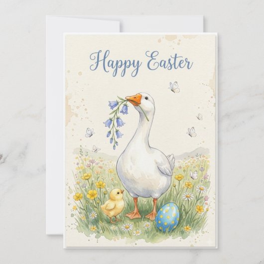 Happy Easter Goose Card | Chick & Bellflowers シーズンカード (正面)