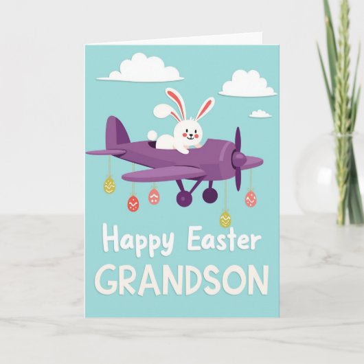 Happy Easter Grandson Fun Plane Card カード (正面)