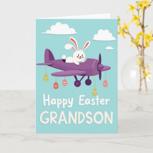 Happy Easter Grandson Fun Plane Card カード (黄色い花)