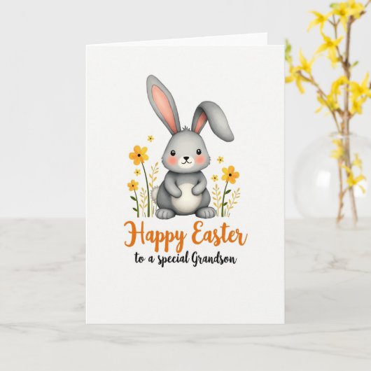 Happy Easter Grandson Hare Card カード (黄色い花)