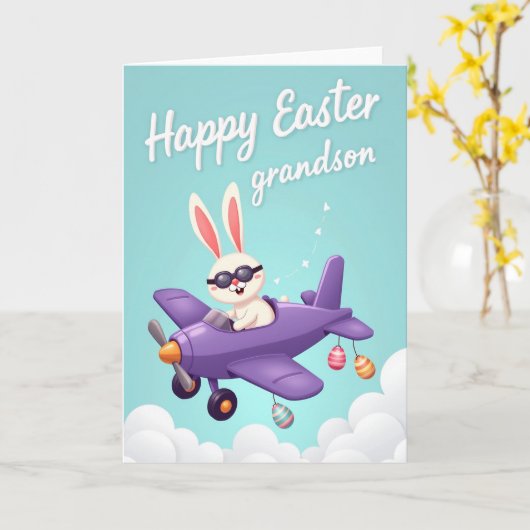 Happy Easter Grandson Plane Card カード (黄色い花)