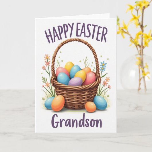 Happy Easter Grandson Spring Card カード (黄色い花)