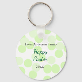Happy Easter gray green polka dots family name キーホルダー