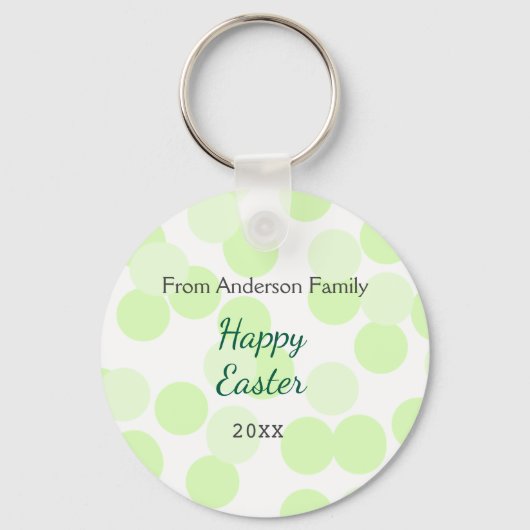 Happy Easter gray green polka dots family name キーホルダー (正面)