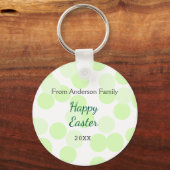 Happy Easter gray green polka dots family name キーホルダー (裏面)