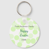 Happy Easter gray green polka dots family name キーホルダー (裏面)