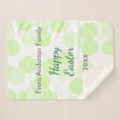 Happy Easter gray green polka dots family name シェルパブランケット (正面(横))