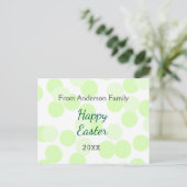 Happy Easter gray green polka dots family name シーズンポストカード (スタンド正面)