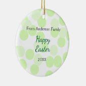 Happy Easter gray green polka dots family name セラミックオーナメント (右)