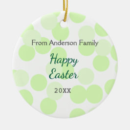 Happy Easter gray green polka dots family name セラミックオーナメント