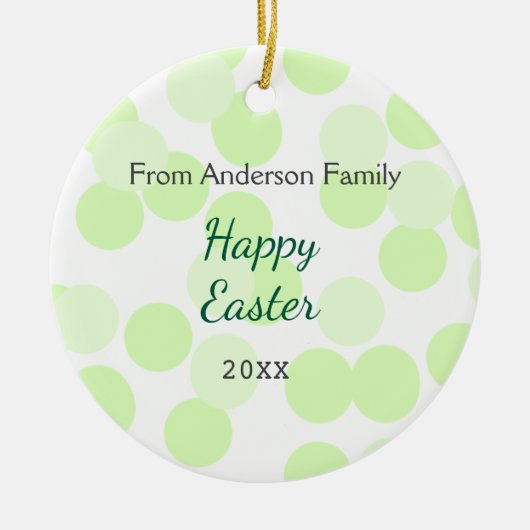 Happy Easter gray green polka dots family name セラミックオーナメント (正面)
