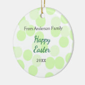 Happy Easter gray green polka dots family name セラミックオーナメント (左)
