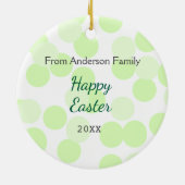 Happy Easter gray green polka dots family name セラミックオーナメント (裏面)