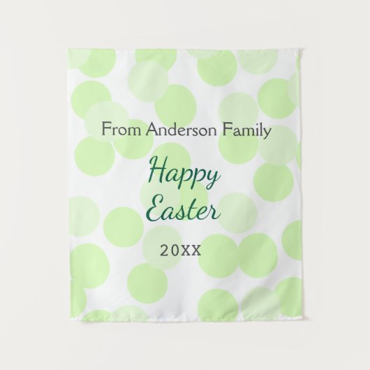 Happy Easter gray green polka dots family name タペストリー (正面)