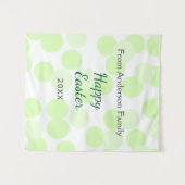 Happy Easter gray green polka dots family name タペストリー (正面(横))