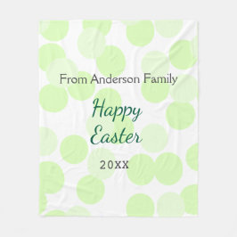Happy Easter gray green polka dots family name フリースブランケット