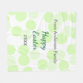 Happy Easter gray green polka dots family name フリースブランケット (正面(横))