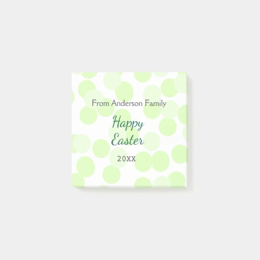 Happy Easter gray green polka dots family name ポストイット (正面)