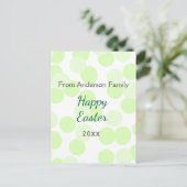 Happy Easter gray green polka dots family name ポストカード (スタンド正面)