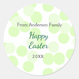 Happy Easter gray green polka dots family name ラウンドシール