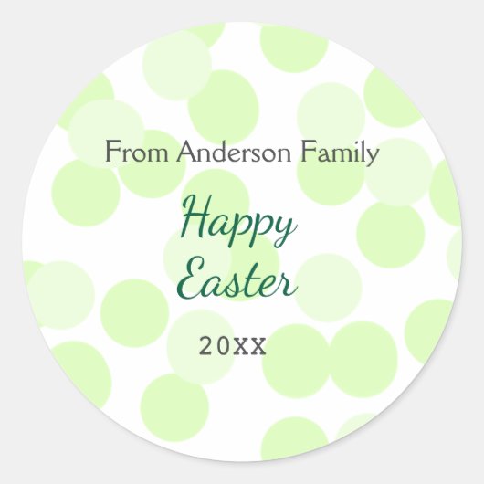 Happy Easter gray green polka dots family name ラウンドシール (正面)
