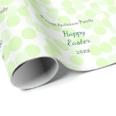 Happy Easter gray green polka dots family name ラッピングペーパー (ロールコーナー)