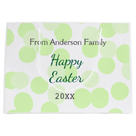 Happy Easter gray green polka dots family name ラージペーパーバッグ