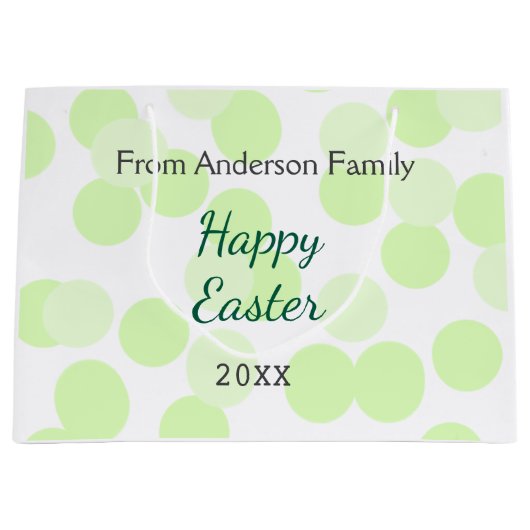 Happy Easter gray green polka dots family name ラージペーパーバッグ (正面)