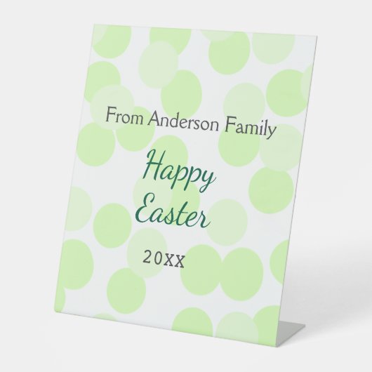 Happy Easter gray green polka dots family name 台座サイン (正面)