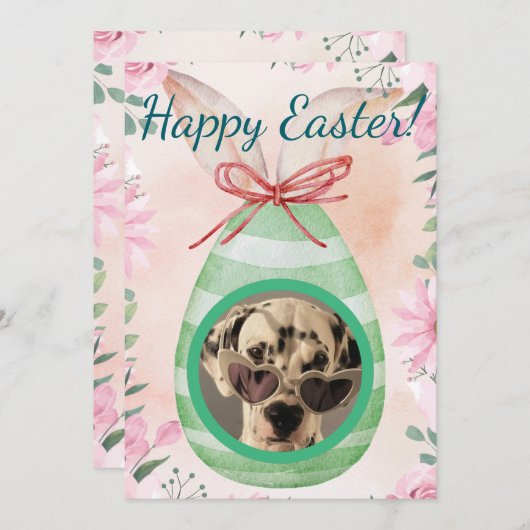 Happy Easter - green egg photo 招待状 (正面/裏面)