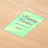 Happy Easter green yellow pastel gray name year  アクリル招待状 (レイダウン)