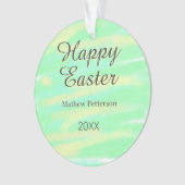 Happy Easter green yellow pastel gray name year  オーナメント (正面)