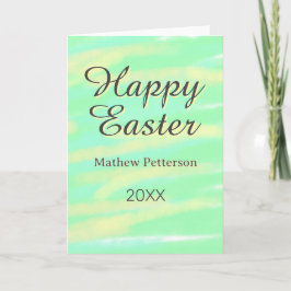 Happy Easter green yellow pastel gray name year  カード