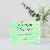 Happy Easter green yellow pastel gray name year  シーズンポストカード (スタンド正面)