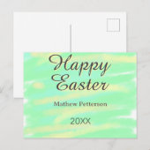 Happy Easter green yellow pastel gray name year  シーズンポストカード (正面/裏面)
