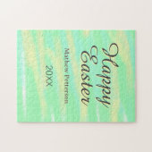 Happy Easter green yellow pastel gray name year  ジグソーパズル (横)